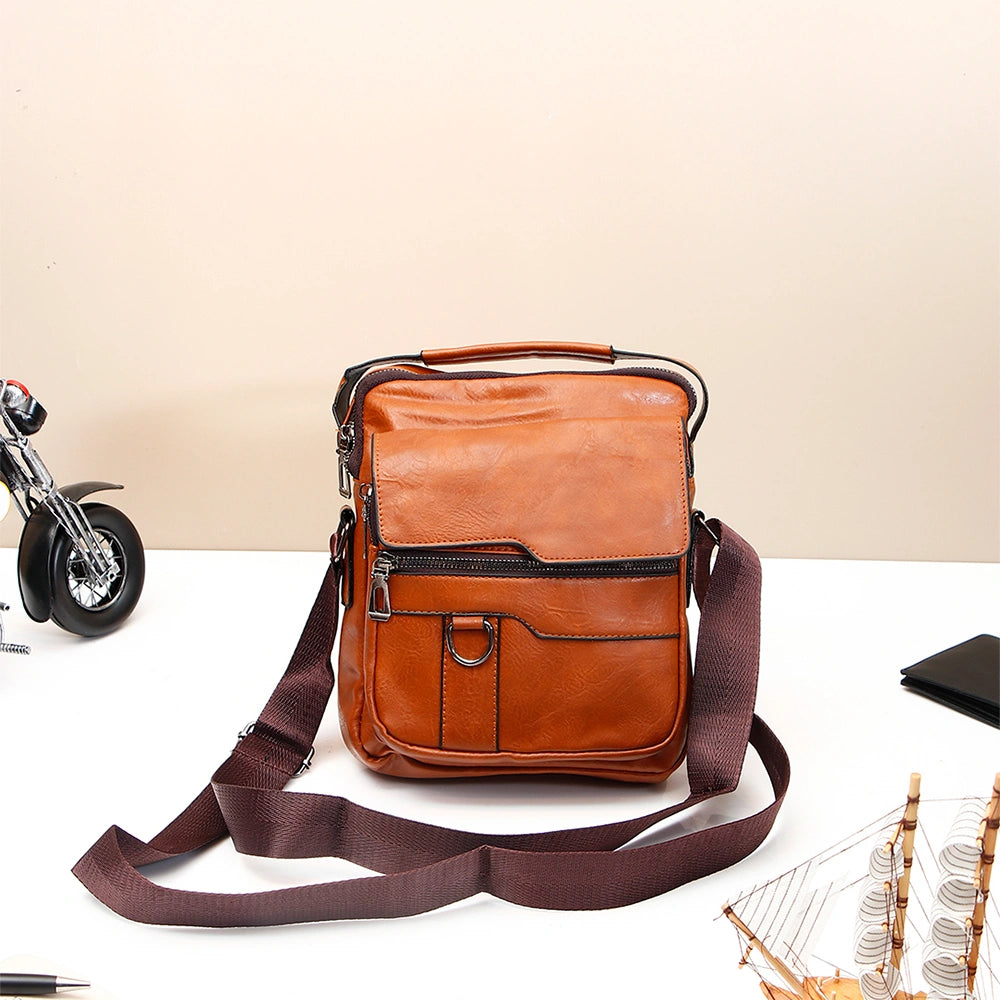 Tan Brown Leather Crossbody Sling Bag