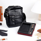 Black Leather Sling Bag With Black Wallet Set