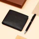 Black Leather Sling Bag With Black Wallet Set