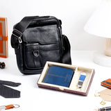 Black Leather Sling Bag With Blue Wallet Set