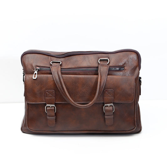 Dark Brown Leather Buckle Laptop Bag