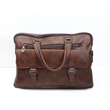Dark Brown Leather Buckle Laptop Bag