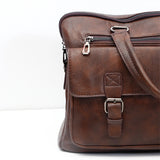 Dark Brown Leather Buckle Laptop Bag