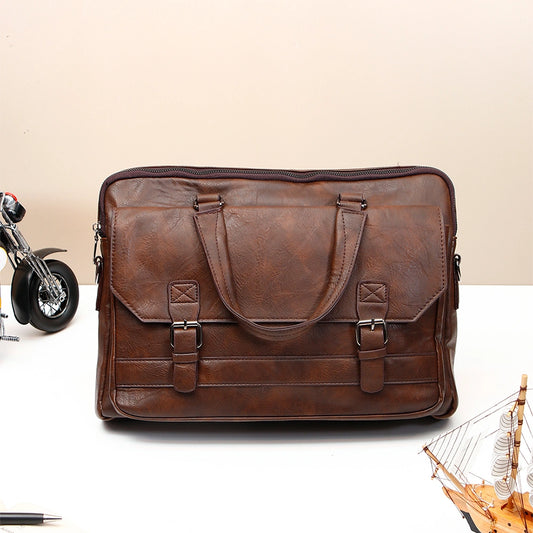 Vintage Brown Leather Buckle Laptop Bag