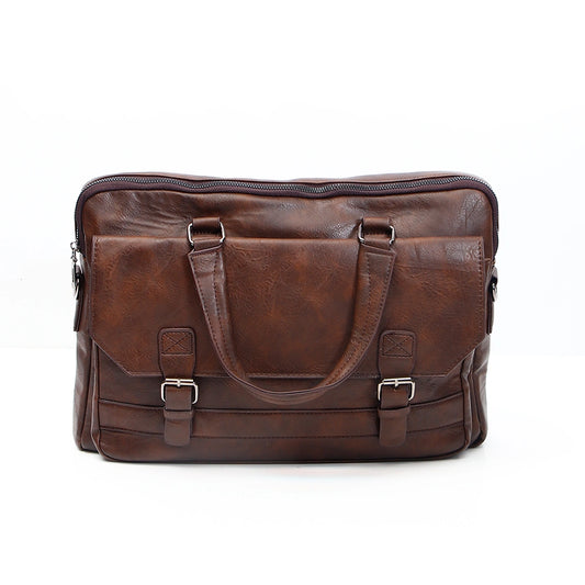 Vintage Brown Leather Buckle Laptop Bag