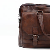 Vintage Brown Leather Buckle Laptop Bag