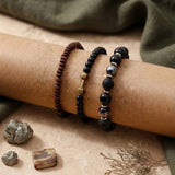 Wood Craft Beaded Dumbell Multilayer Bracelet