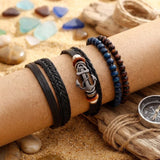 Anchor Beaded Multilayer Braided Leather Bracelet
