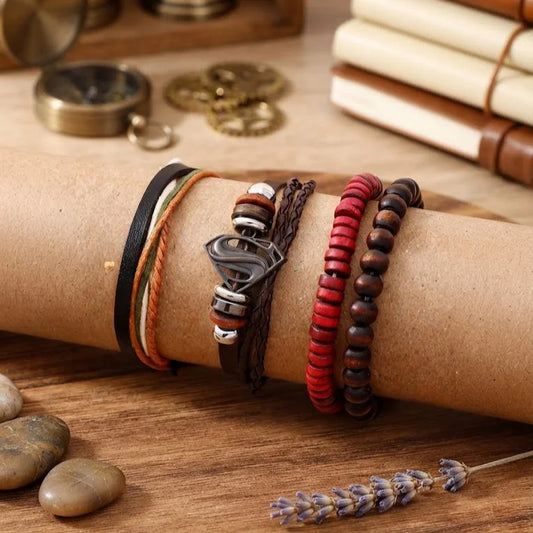 Superman Beaded Multilayer Leather Bracelet