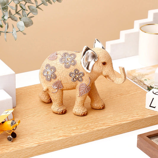 Medium Floral Elephant with Silver Ears Showpiece