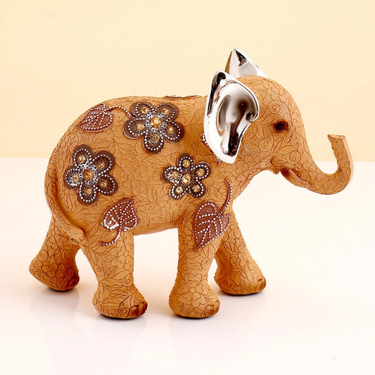 Medium Floral Elephant with Silver Ears Showpiece