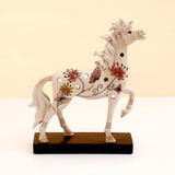 White Floral Horse Statue on Black Base Showpiece