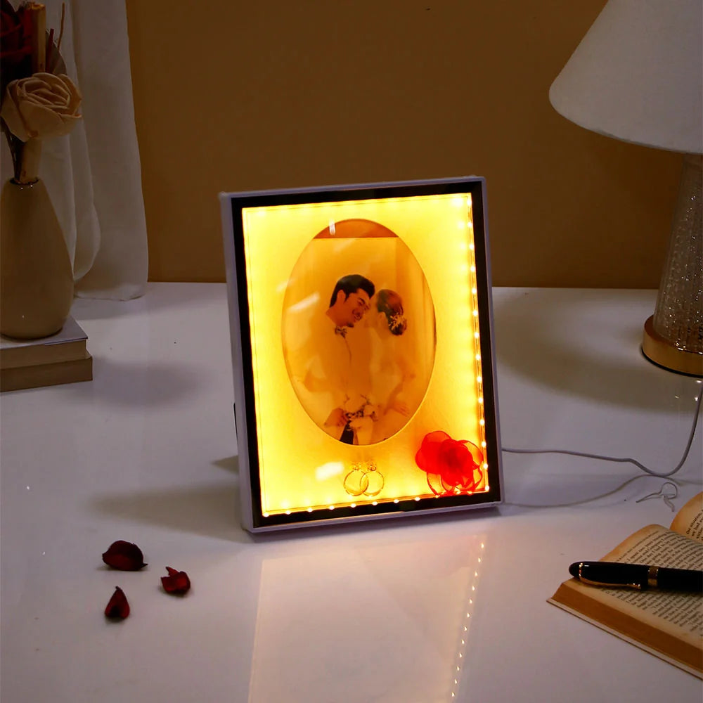 Couple Rings LED Magic Mirror Photo Frame