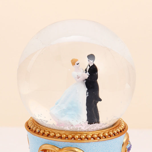 Blue Romantic Couple Musical Snow Globe