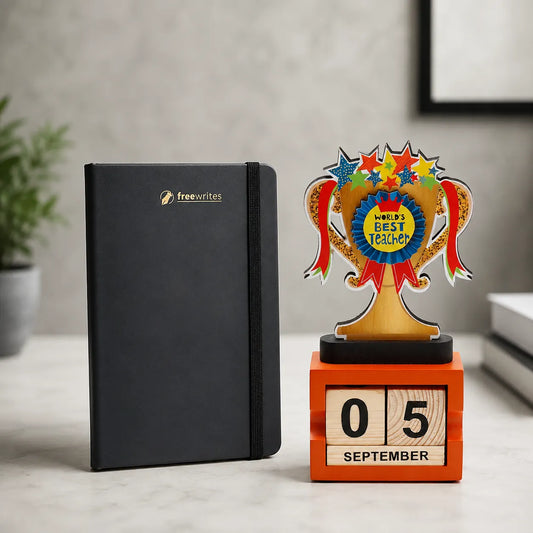 World's Best Teacher Trophy with Freewrites Diary Teacher's Day Gift Set