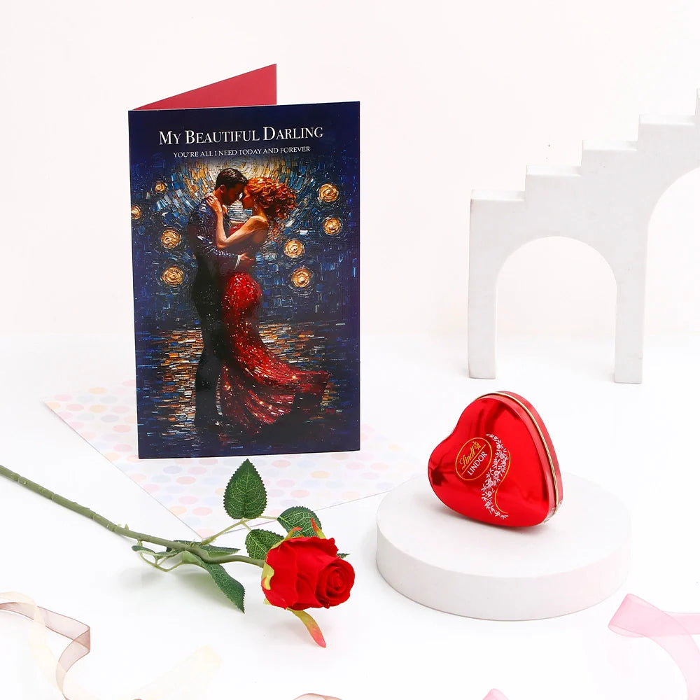 My Beautiful Darling Greeting Card With Rose and Lindt Chocolate