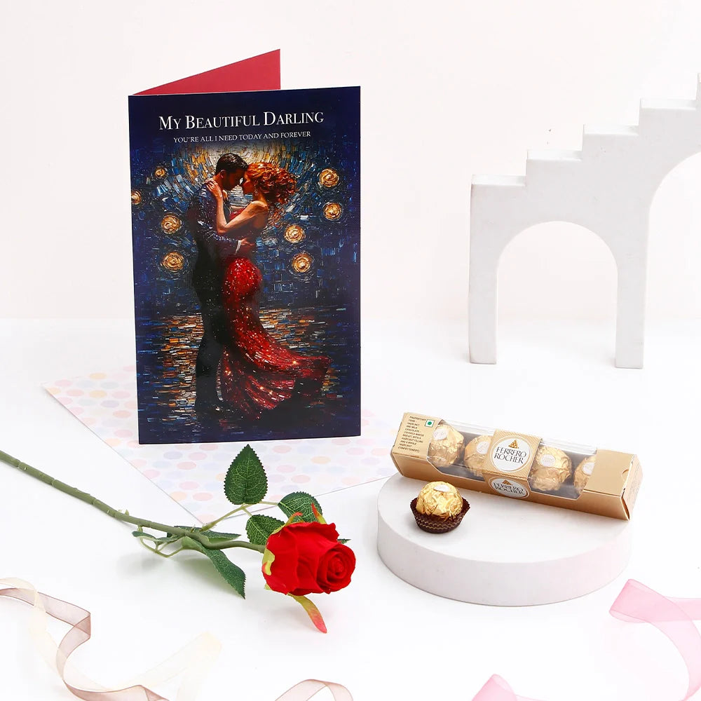 My Beautiful Darling Greeting Card With Rose and Chocolates