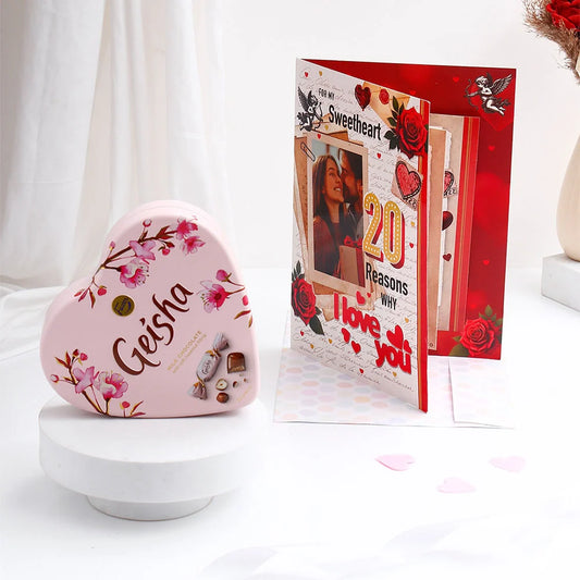 Geisha Chocolate With For My Sweet Heart 20 Reasons Why Greeting Card and Envelope