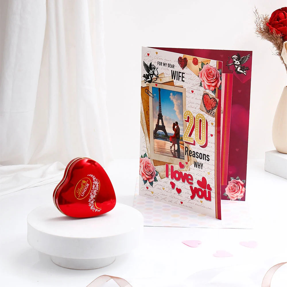 Lindt Chocolate With My Dear Wife 20 Reasons Why Greeting Card and Envelope