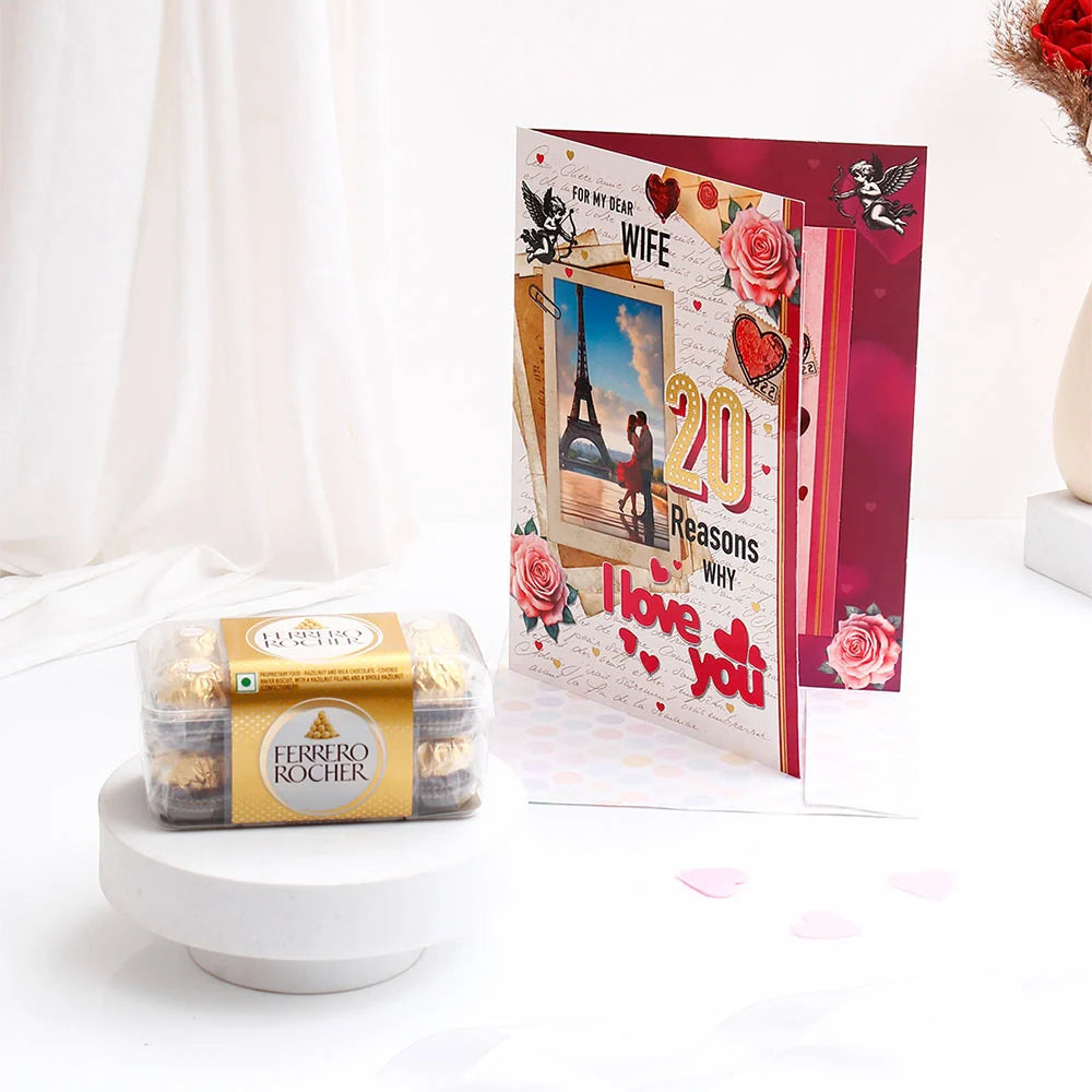 Ferrero Rocher With My Dear Wife 20 Reasons Why Greeting Card and Envelope