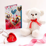 White Teddy Bear with Lindt Chocolate and Greeting Card