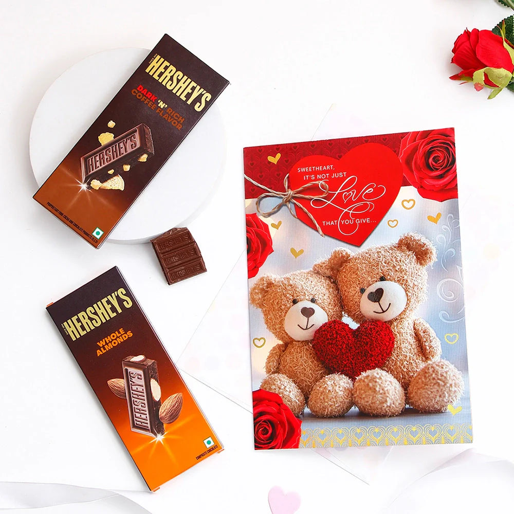 Hersheys Chocolate With Sweetheart Love Teddy Greeting Card and Envelope