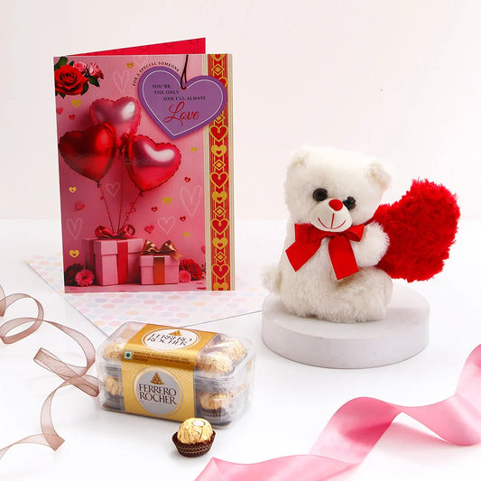 Sweetheart Teddy Bear with Chocolate and Greeting Card