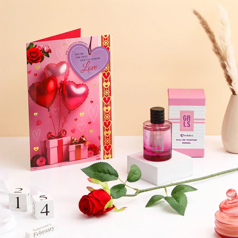 Archies Gals Perfume With Greeting Card and Rose