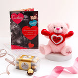 Pink Mini Teddy Bear with Chocolate and Greeting Card