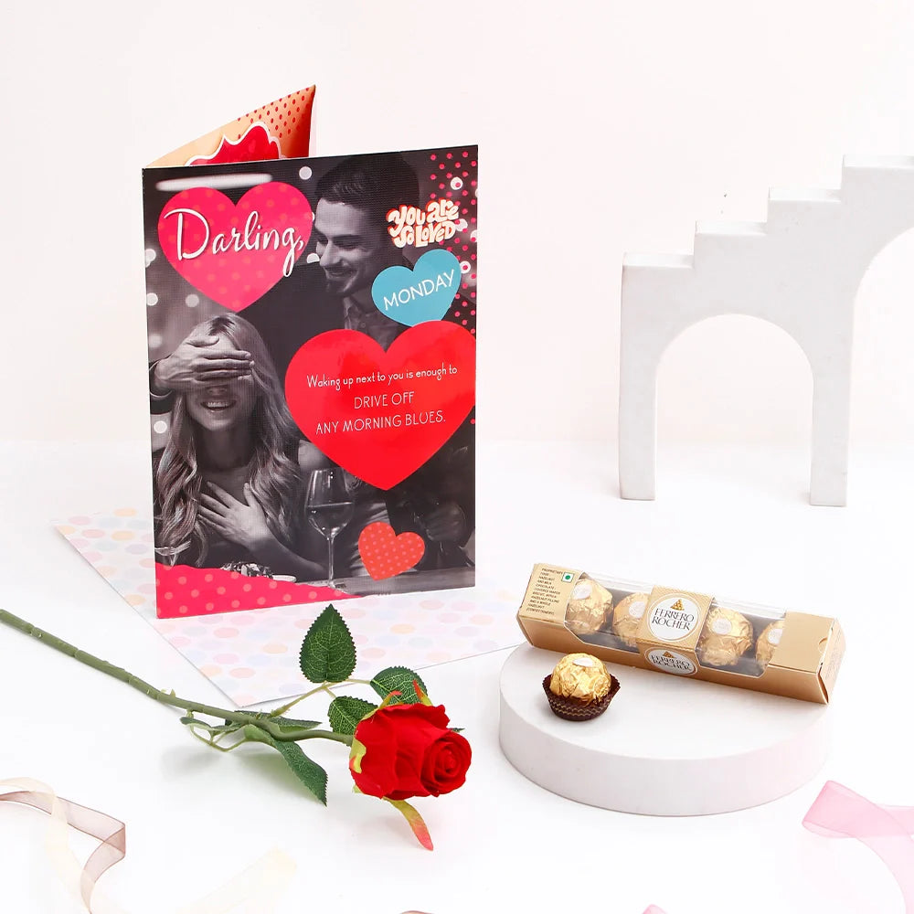 Darling You Are So Loved Greeting Card With Rose and Chocolates