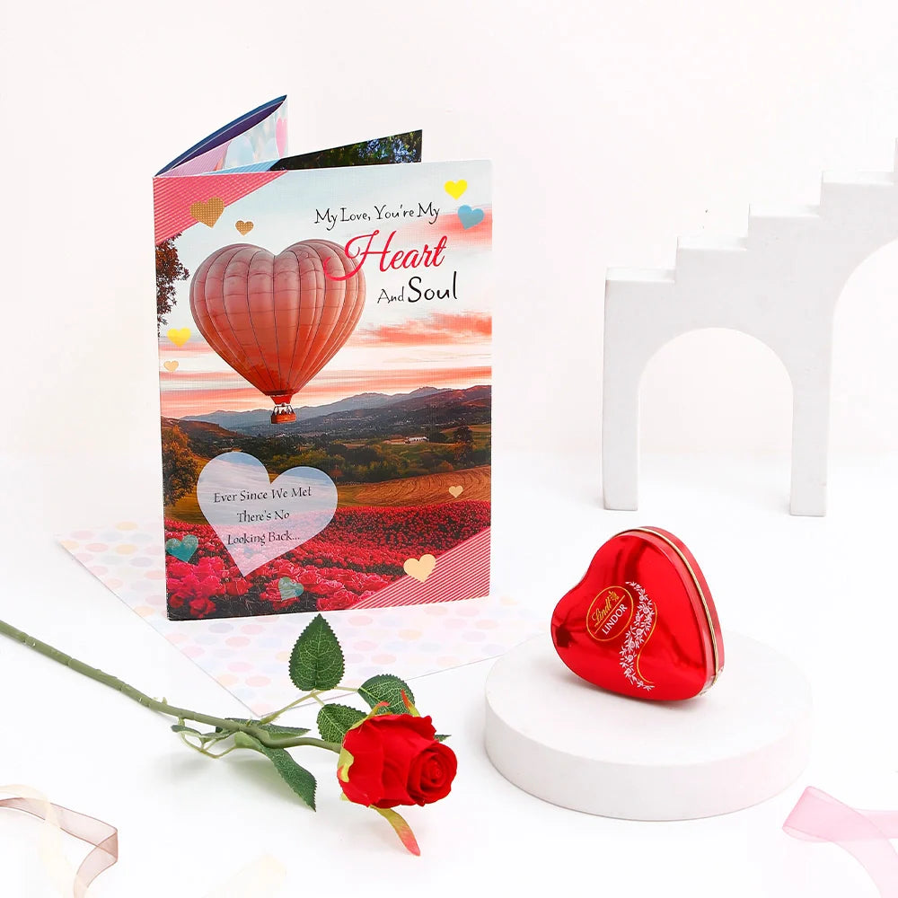 You Are My Heart and Soul Greeting Card With Rose and Chocolates