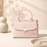 Beige Oval-Clasp Handbag 