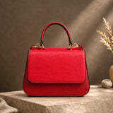 Crimson Croc-Flap Handbag