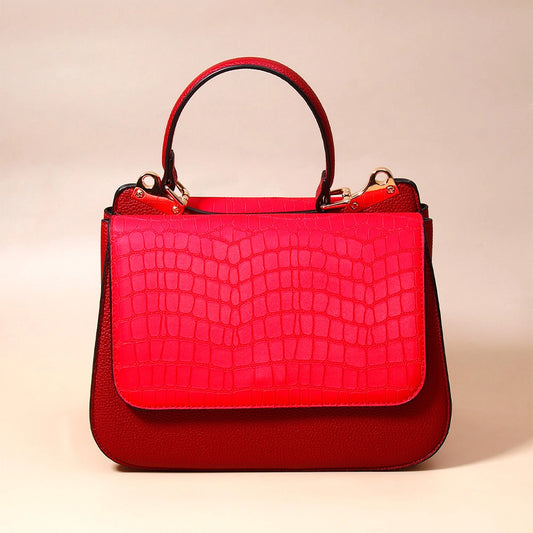 Crimson Croc-Flap Handbag