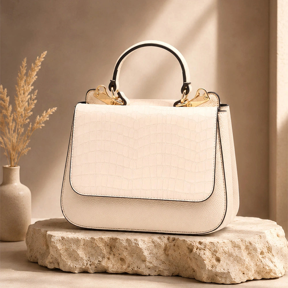 Ivory Muse Croc-Flap Handbag