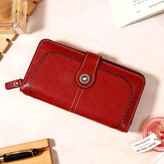 Maroon Brogue-Perforated Tab Wallet