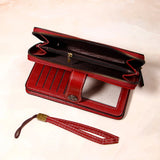 Maroon Brogue-Perforated Tab Wallet