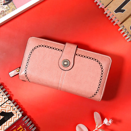 Pink Brogue-Perforated Tab Wallet
