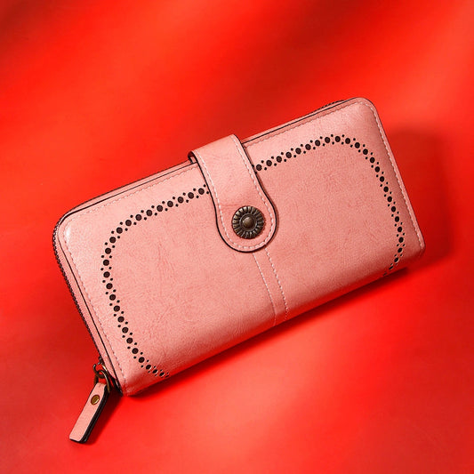 Pink Brogue-Perforated Tab Wallet