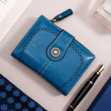 Petrol Blue Laser-Cut Vintage Button Bifold Wallet
