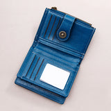 Petrol Blue Laser-Cut Vintage Button Bifold Wallet