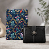 Floral Diary with Black Vintage Button Wallet Teacher's Day Gift Combo