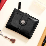 Black Laser-Cut Vintage Button Bifold Wallet