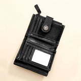 Black Laser-Cut Vintage Button Bifold Wallet