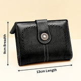 Black Laser-Cut Vintage Button Bifold Wallet