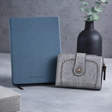 Blue Textured Diary with Grey Vintage Button Wallet Teacher's Day Gift Combo