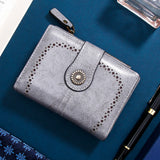 Grey Laser-Cut Vintage Button Bifold Wallet