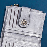 Grey Laser-Cut Vintage Button Bifold Wallet