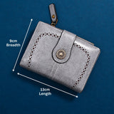 Grey Laser-Cut Vintage Button Bifold Wallet