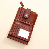 Tan Brown Laser-Cut Vintage Button Bifold Wallet